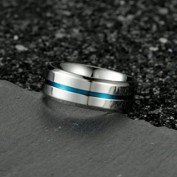 Stainless Steel w/ Blue Center - Titanium Ring - Picture 6 of 6